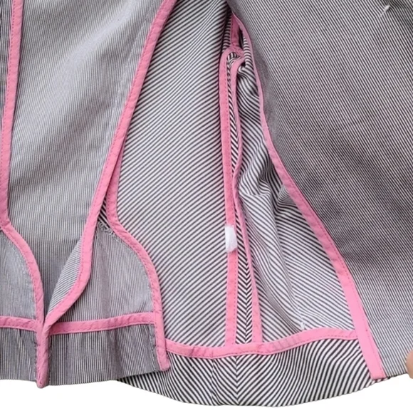 DIANE VON FURSTENBERG DVF Pinstriped Peplum Blazer 6 M Crop Jacket Seersucker - Picture 12 of 15